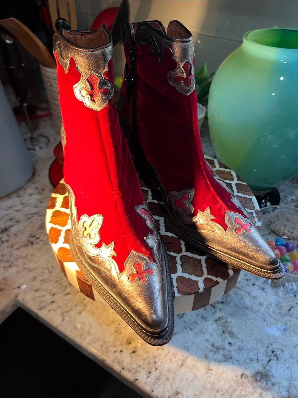 Donald J. Pliner Red Velvet Western Couture Ankle Boots NEW Price firm - Picture 12 of 16